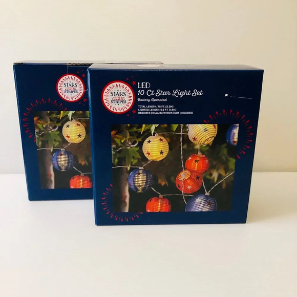 Set of 2 LED 10 Count Stars & Stripes Light Set 4th of July Décor - Picture 1 of 6